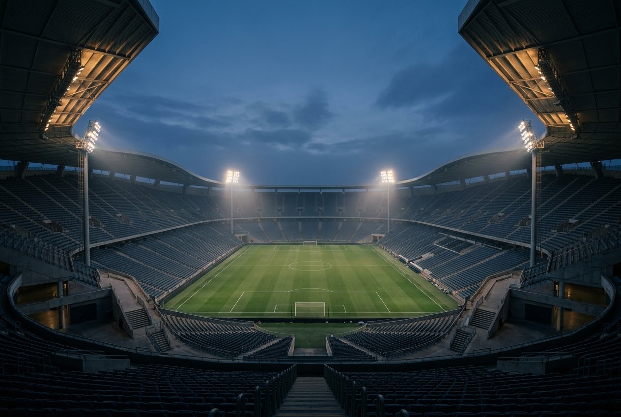 Fußballstadion bei Flutlicht